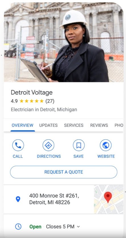 Screenshot of a properly filled-out Google Business Profile.